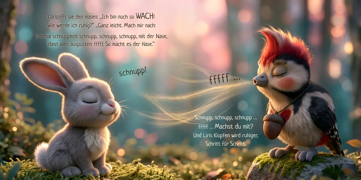 Doppelseite: Der Hase zeigt Liri das Schnuppern