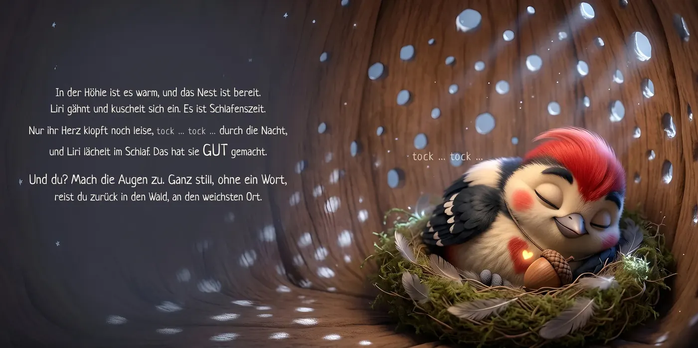 Doppelseite: Liri schläft im Nest